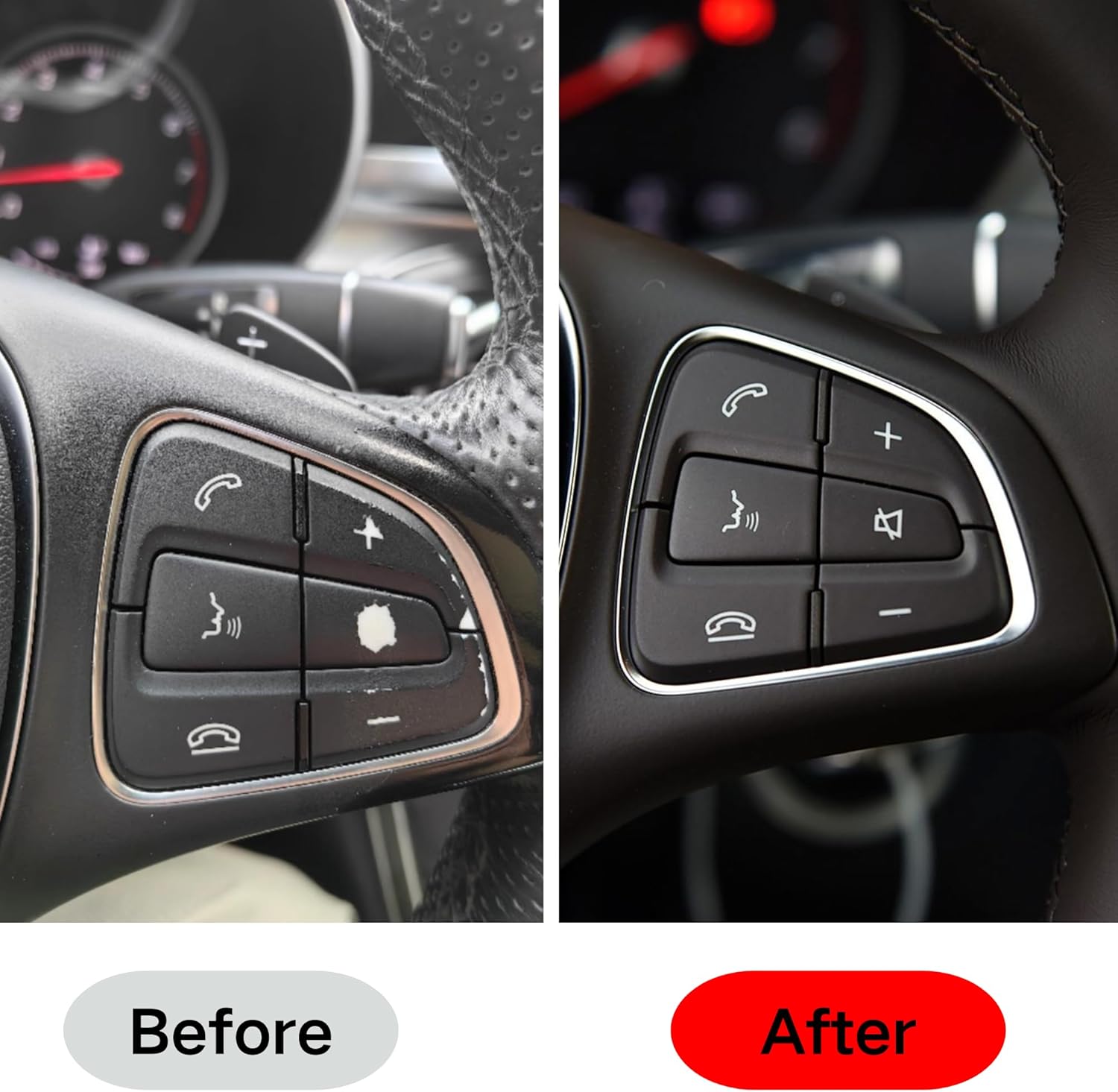 Car Steering Wheel Button Cover Replacement for Mercedes Benz C Class 2014-2018 GLC Class 2015-2019 W205 W253 C180 C200 C300 GLC260 GLC300 Voice Audio Control (Black, 1set)