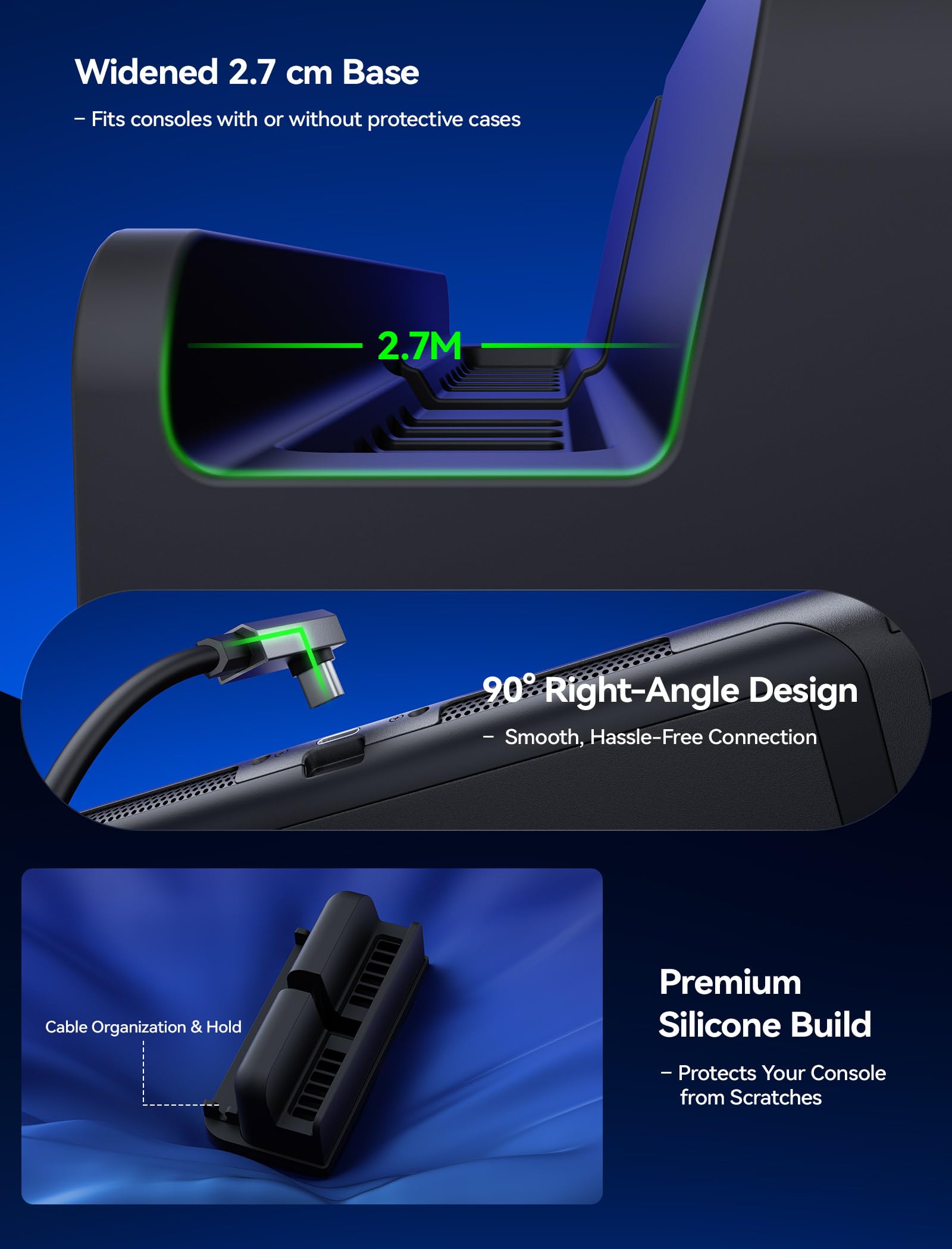 JSAUX Cable Extensor con Soporte para Dock de Switch 2, Extensión USB C de 35 cm, Carga Rápida y Datos 10 Gbps, Salida de Video 4K a 60 Hz, Función Dock 1:1, Ventilación Pasiva, para Fundas Gruesas