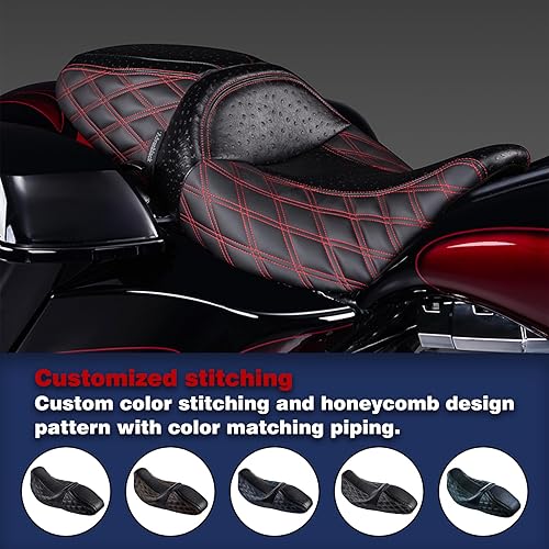Miniatura 4 de Advanblack Asiento Raptor con costuras de diamante y cuero de avestruz para 08 Up Harley Touring