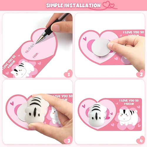 Vista 5 de Juego de 28 piezas Mochi Squishies de fiesta con tarjetas de felicitación de San Valentín para niños, regalos del día de San Valentín para niños