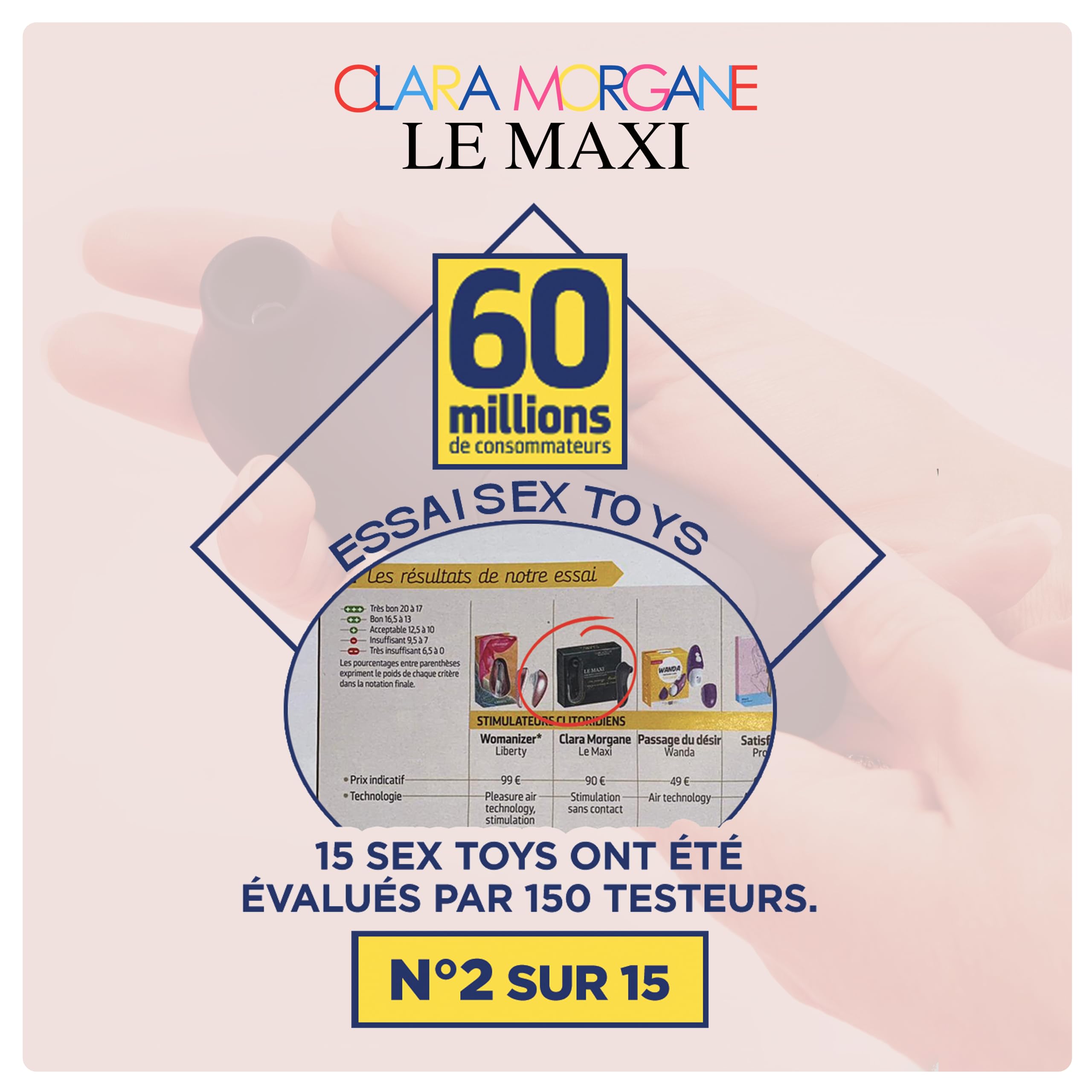 CLARA MORGANE - Le Maxi - Stimulateur Clitoridien - 10 Modes de Succion Puissants - Discret et Silencieux - Silicone Haute Qualité - Waterproof - Vibromasseur Femme - Suceur de Clitoris - Sextoys