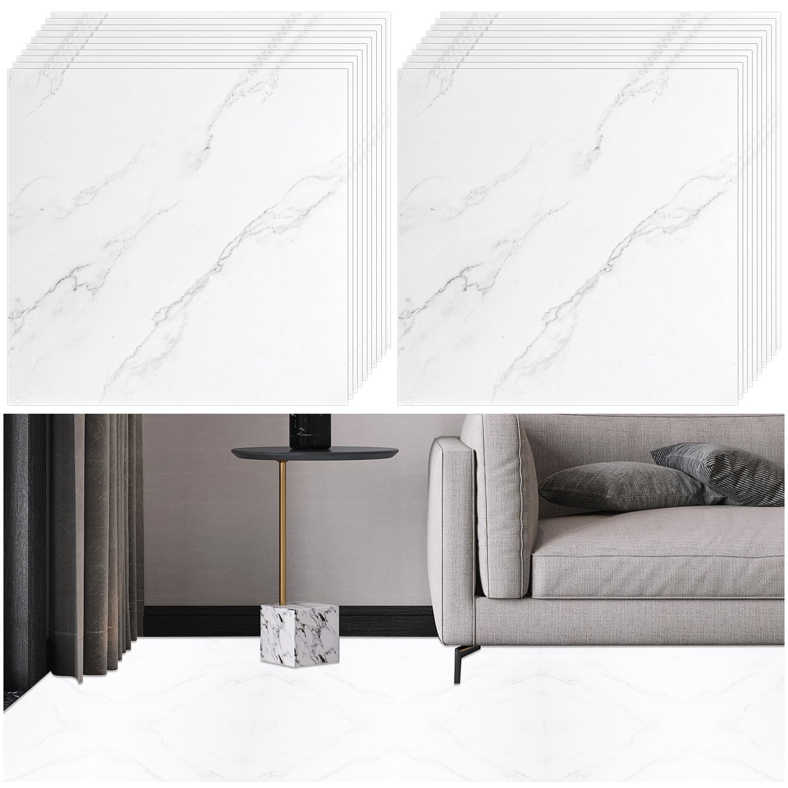JMIATRY 40 Pcs Self Adhesive Floor Tiles, 30x30cm Large Marble Effect Peel and Stick Floor Tiles, Waterproof Flooring Stickers for Office Bathroom Kitchen Living Room