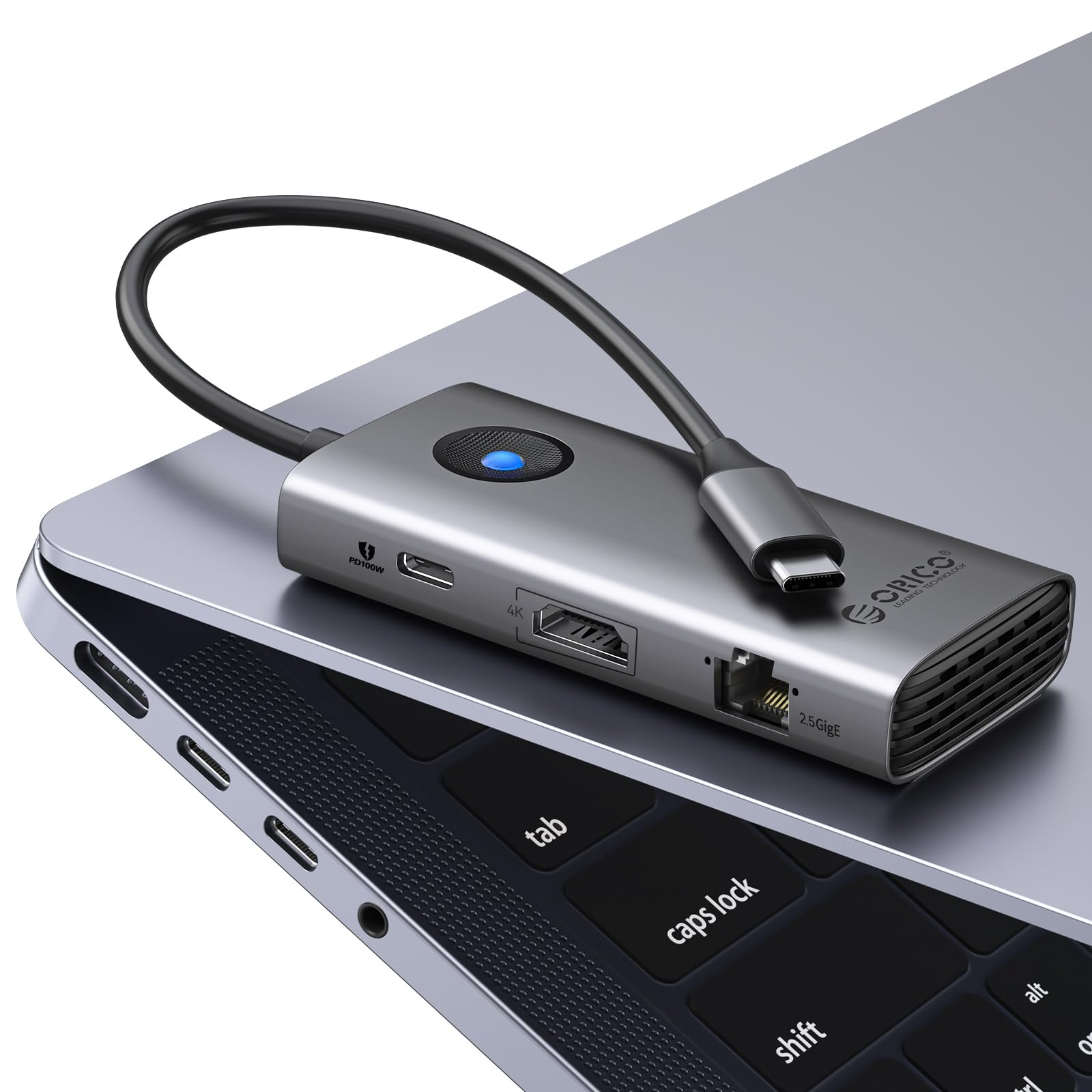 ORICO Docking Station, 6 in 1 USB C Hub Dock mit HDMI 4K@60Hz+PD100W+3×USB3.0+2,5G Ethernet, USB 3.0 Hub Multiport Adapter für MacBook/Dell/HP/Surface