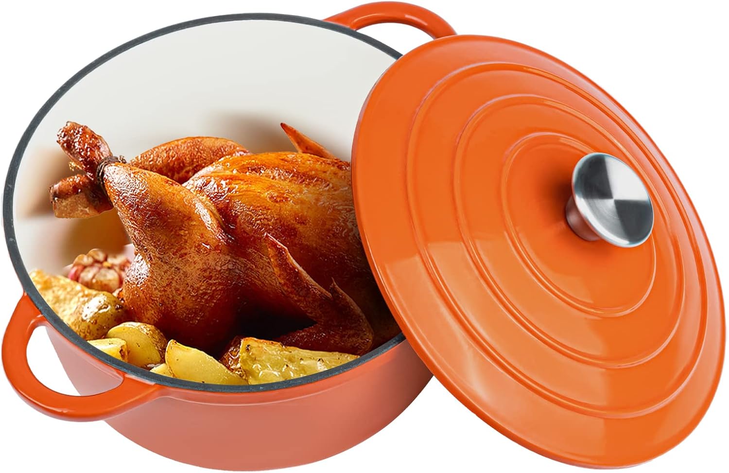 Miereirl 4.5 Quart Enameled Dutch Oven Pot with Lid, Cast Iron Dutch Oven with Dual Handles for Bread Baking, Cooking, Non-stick Enamel Coated Cookware (Orange)