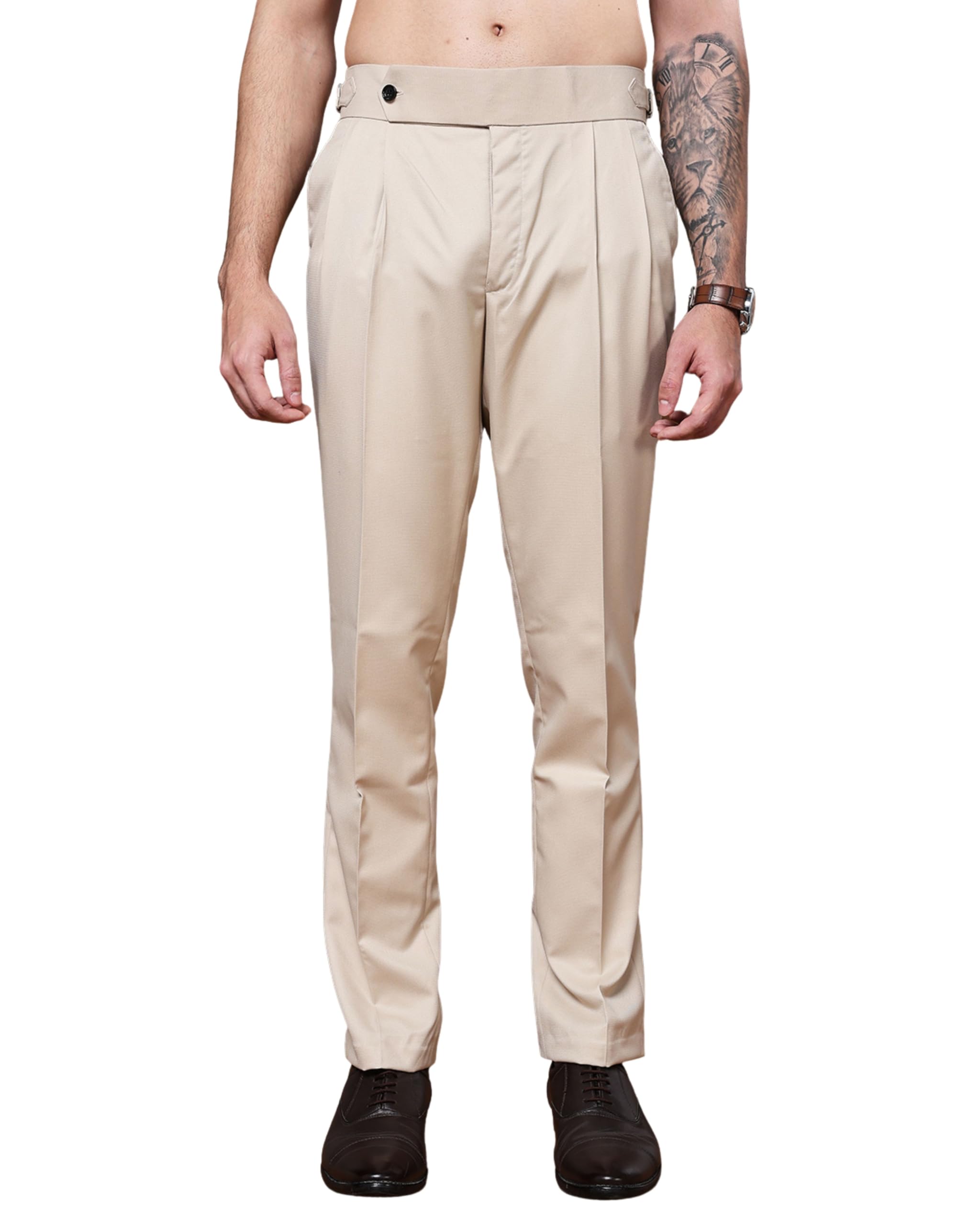 Gurkha Pants for Men | Trouser for Men | Formal Pant | Single Button | Regular Fit Trouser High Waist Pleated Casual Trousers | Vintage Straight Leg Pants for Office Smart Casual Travel Party-picture-13