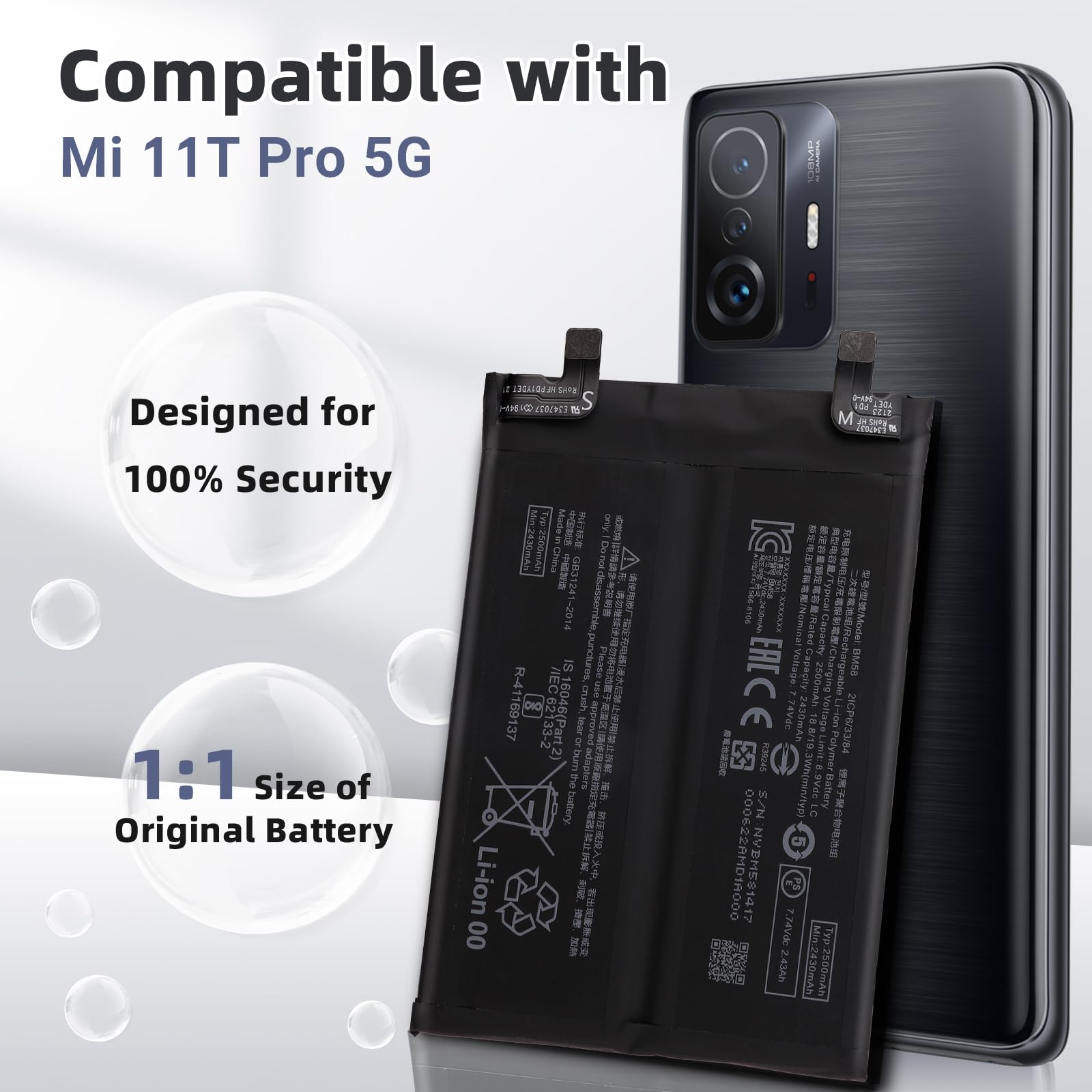 Cache Batterie (vitre Arrière) Pour Xiaomi Mi 11T & Mi 11T Pro - Noir - Neuf Sous Blister