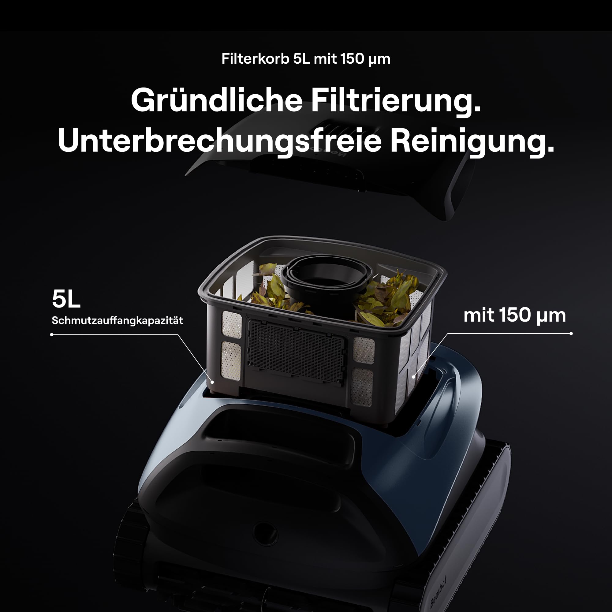 Beatbot Sora 30 Poolroboter Boden und Wand, Akku Poolsauger mit 25700 LPH Saugleistung, Poolreiniger mit smartes Parken an der Wasseroberfläche, 5 Stunden Laufzeit, 5 L Filterkorb, Tiefblau