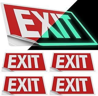 Sunco Photoluminescent Exit Signs, Glow In The Dark Emergency Sign, Non-Electrical, Adhesive Backing, Fade Resistant, Waterproof, Tear Resistant, Up to 50FT Visibility 4 Pack