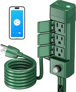 BN-Link Smart Outdoor Power Stake Timer, 6 Outlets, WiFi Voice Control | Alexa/Google voice;Smart Life app;2.4GHz WiFi only;6 ft cord; individual covers; for yard decor