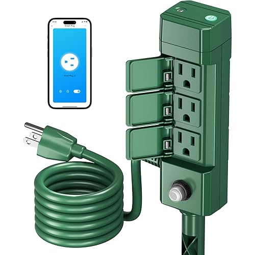 HBN Outdoor Smart Plug Waterproof WiFi Outdoor Outlet Timer with 6 Grounded Outlets, Remote & Voice Control Heavy Duty Yard Stake Plug Compatible with Alexa and Google Assistant No Hub Required