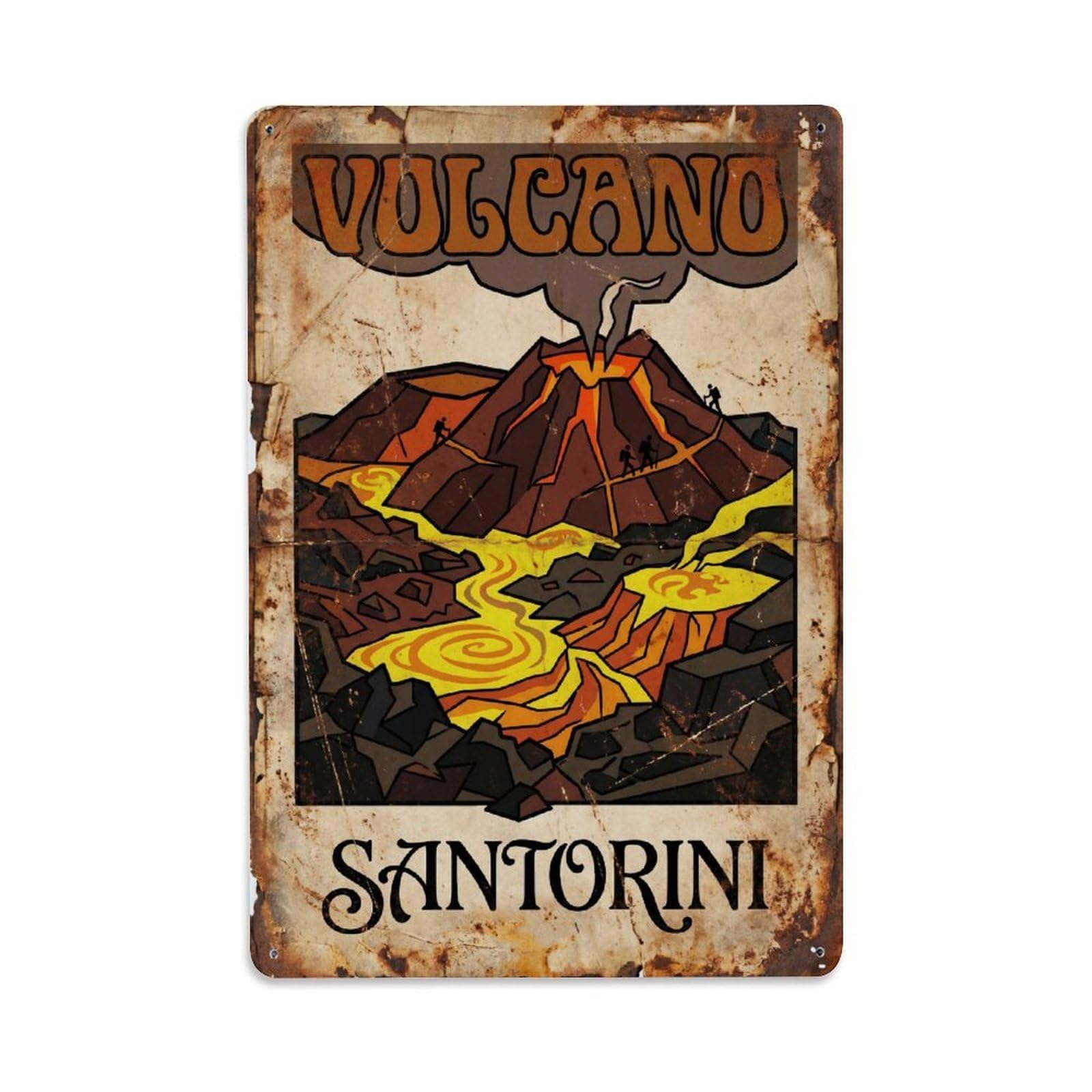 Este 8X12inch Style Vintage Travel Volcano Santorini Island Metal Tin Sign