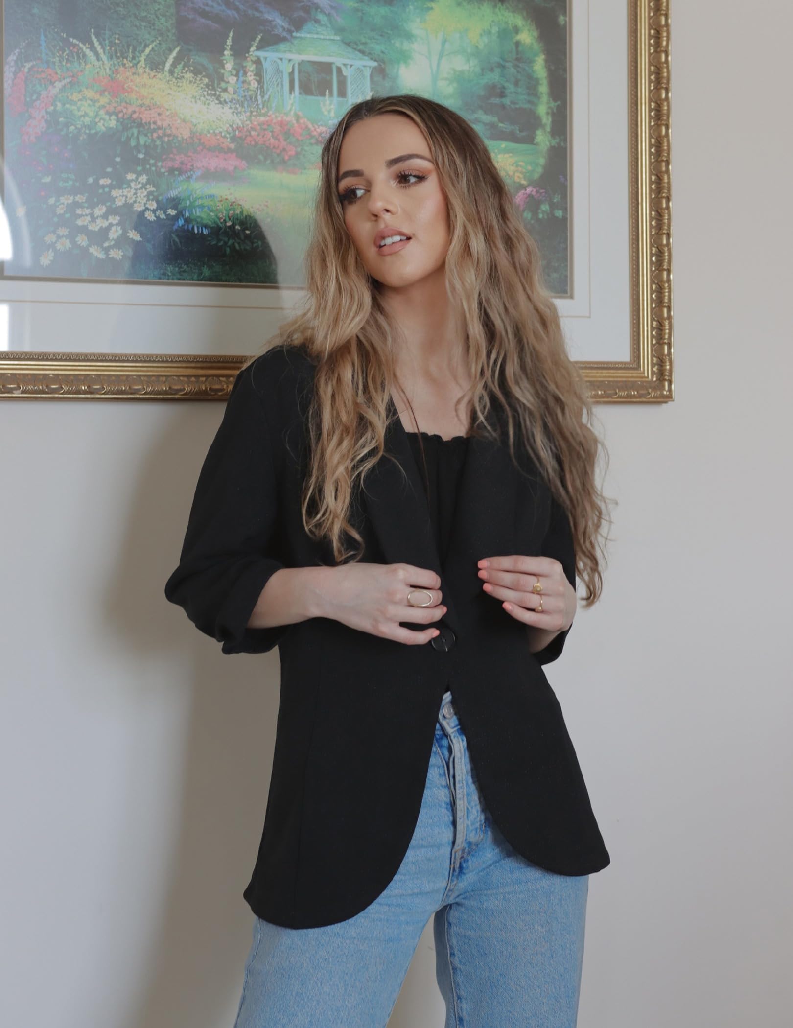 UNibelle Blazer Elegante Donna Maniche 3/4 Giacca da Abito Business Casuale Cardigan Cotone Blazer S-3XL