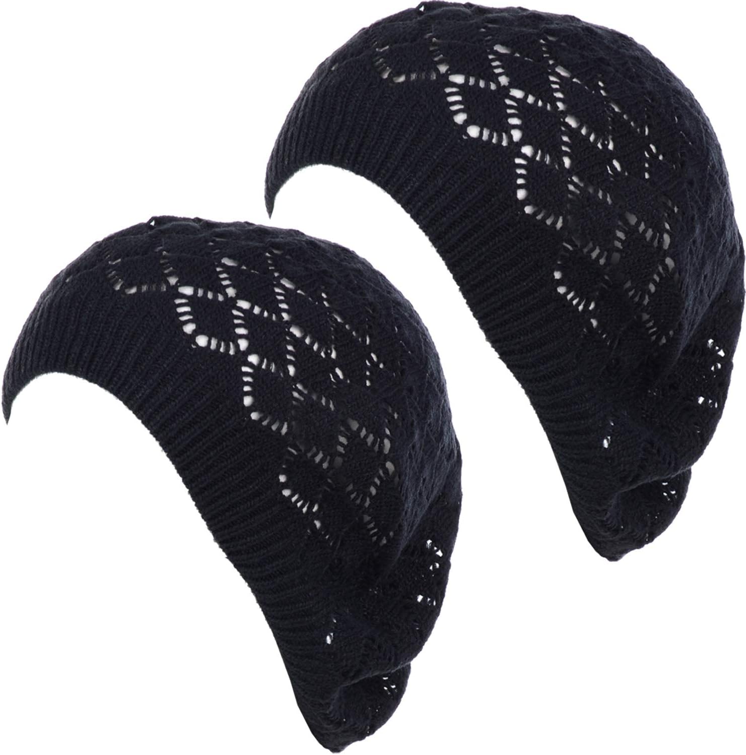 BYOS Women’s Chic Cutout Lace Diamond Knit Lightweight Slouchy Crochet Beret Hat