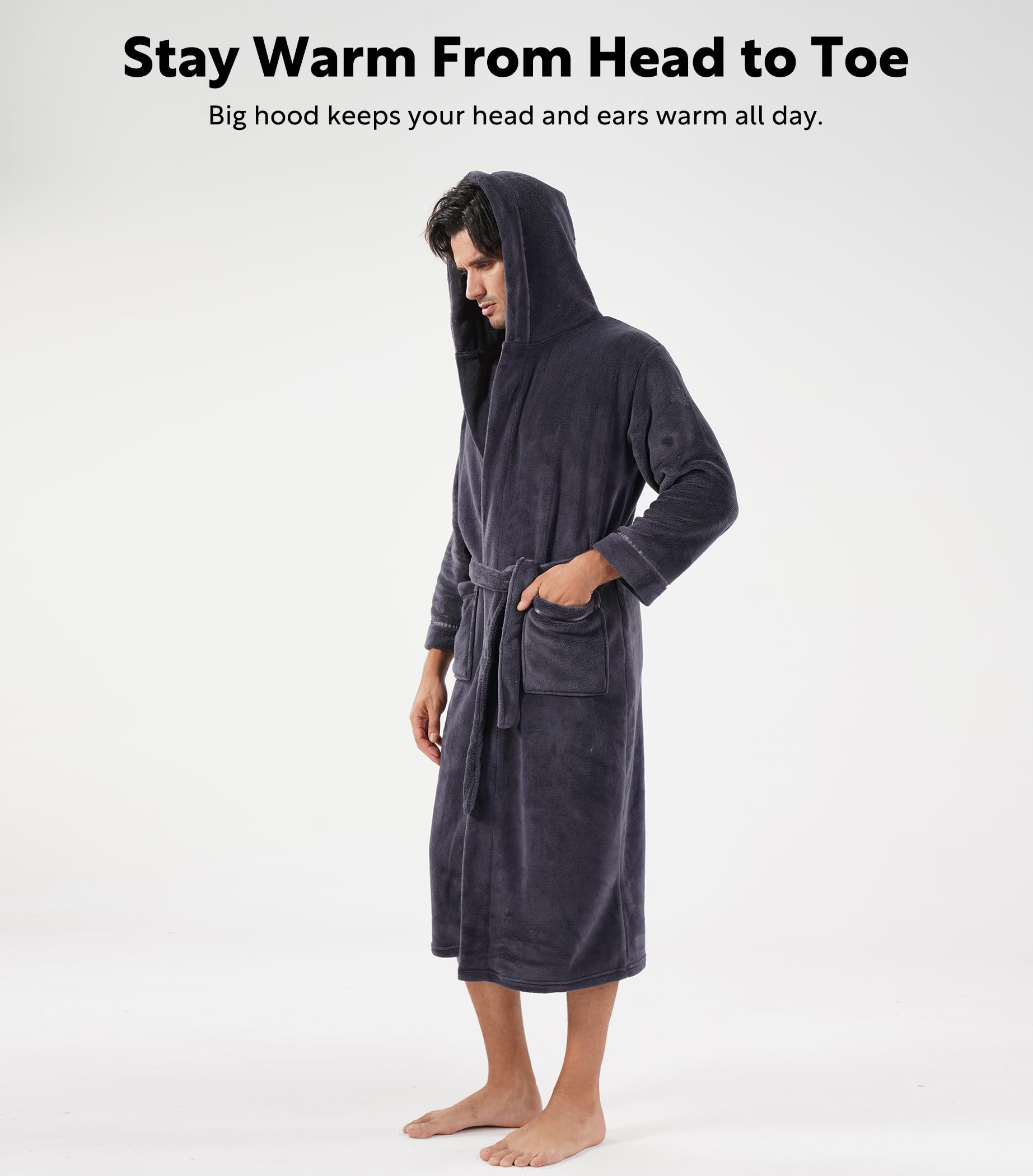 DAVID ARCHY Albornoces para hombre, bata para hombre, ultra suave, cálida, con cuello largo, albornoz para hombre