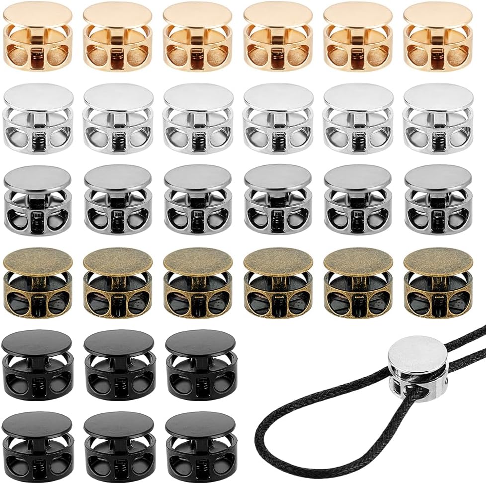 PH PandaHall 40pcs 5 Colors Toggle Stoppers Cord Stopper Cord Lock Draw String Clip Spring Cord Lock Cord Tightener for Drawstring Bags Shoelaces Lanyard Fasterner Hat DIY Crafts 0.55 Inch