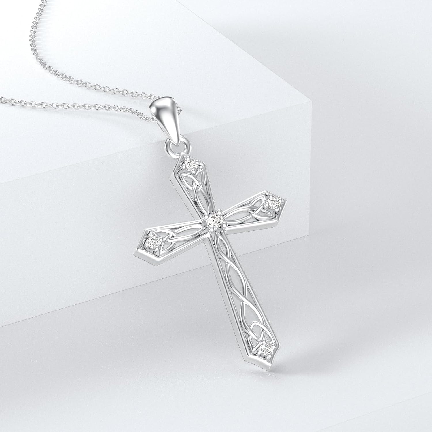 Diamond Celtic Knot Cross Necklace for Women 925 Sterling Silver Cross Pendant Jewelry Mothers Day Birthday Christmas Gifts for Mom Wife Girlfriend Her - Image 4
