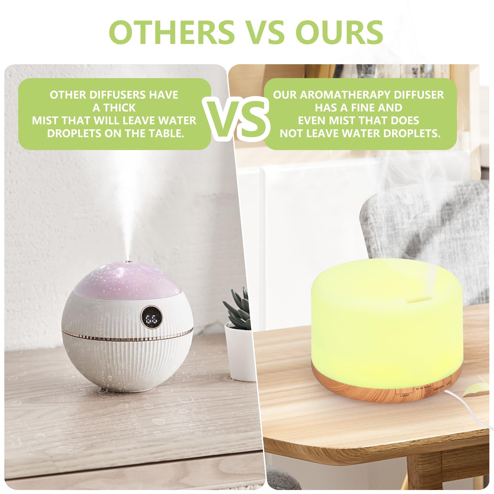 WD&CD Diffusore di Aromi, 1000ml Umidificatore Ultrasuoni con Telecomando/7 LED Colori/Spegnimento Automatico, Diffusore di Oli Essenziali per Spa, Venatura Del Legno Chiaro