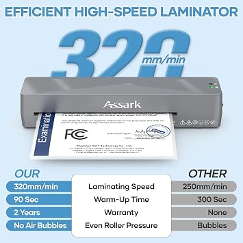 Assark Laminator 9 Inch with 10 Laminating Sheets | Laminator Machine Quick preheating with Paper Cutter, Low Noise, Plastificadora with ABS Jam Free,grey