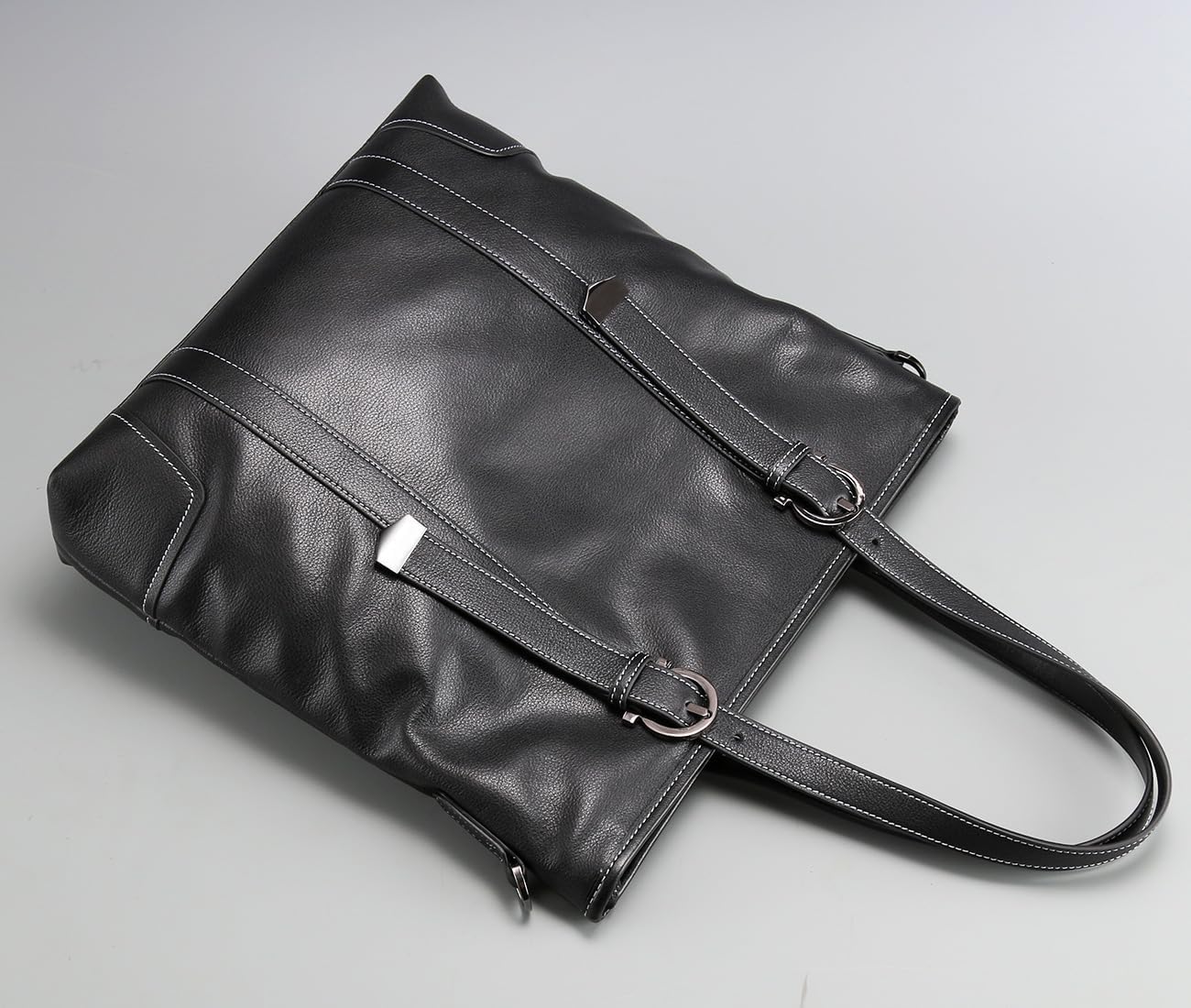 Leather handbag for men, black business briefcase, adjustable tote bag, crossbody bag vertical style - Image 3