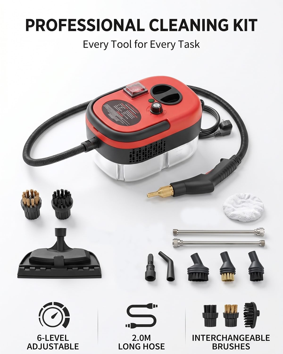 2500w Handheld High Temperature Pressurized Steam Cleaner for Home Portable Pressure Steamer Car Engine Temp Heavy Duty with Attachments Hand Held Power Canister Cleaners Mop Steamers Cleaning(C)