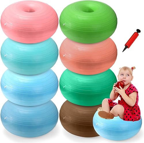 8 Pcs Flexible Seating for Classroom Elementary Inflatable Ball Chairs for Kids Exercise Balance Chair Wobble Cushion Seat Donut Ball Chair with