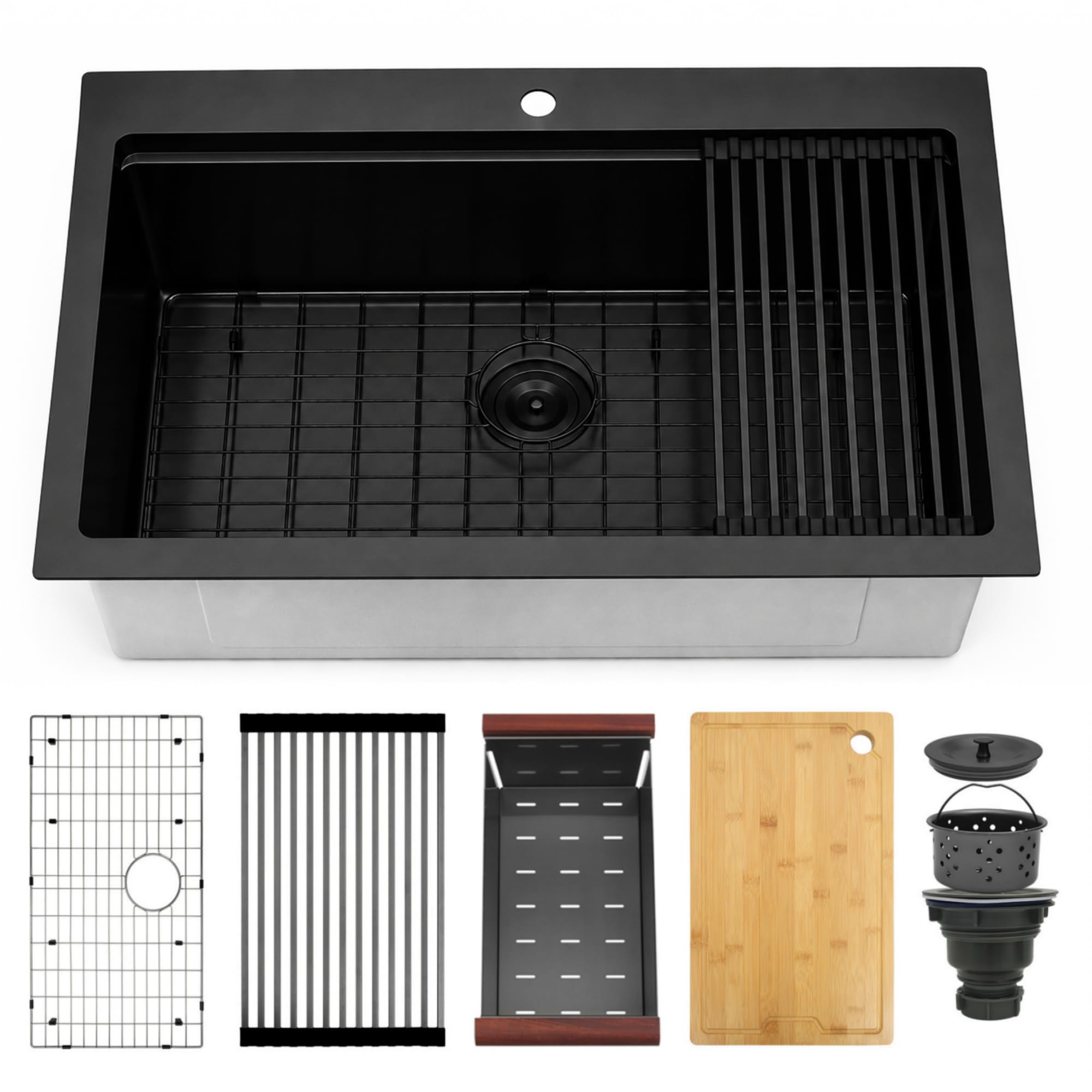 Black Drop In Kitchen Sink 33"X22",Large Single Bowl Kitchen Sinks