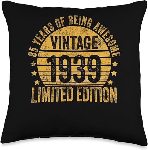 85 Year Old Vintage 1939 Limited Edition Bday Retro 85th Birthday Gifts Men Women Throw Pillow, 16x16, Multicolor