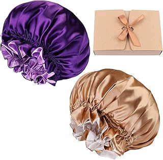 Sponsored Ad - COOLCHI 2 Pieces Satin Bonnet Cap Elastic Double-Layer Silk Sleeping Head Cover for Women Adjustable Lined ...