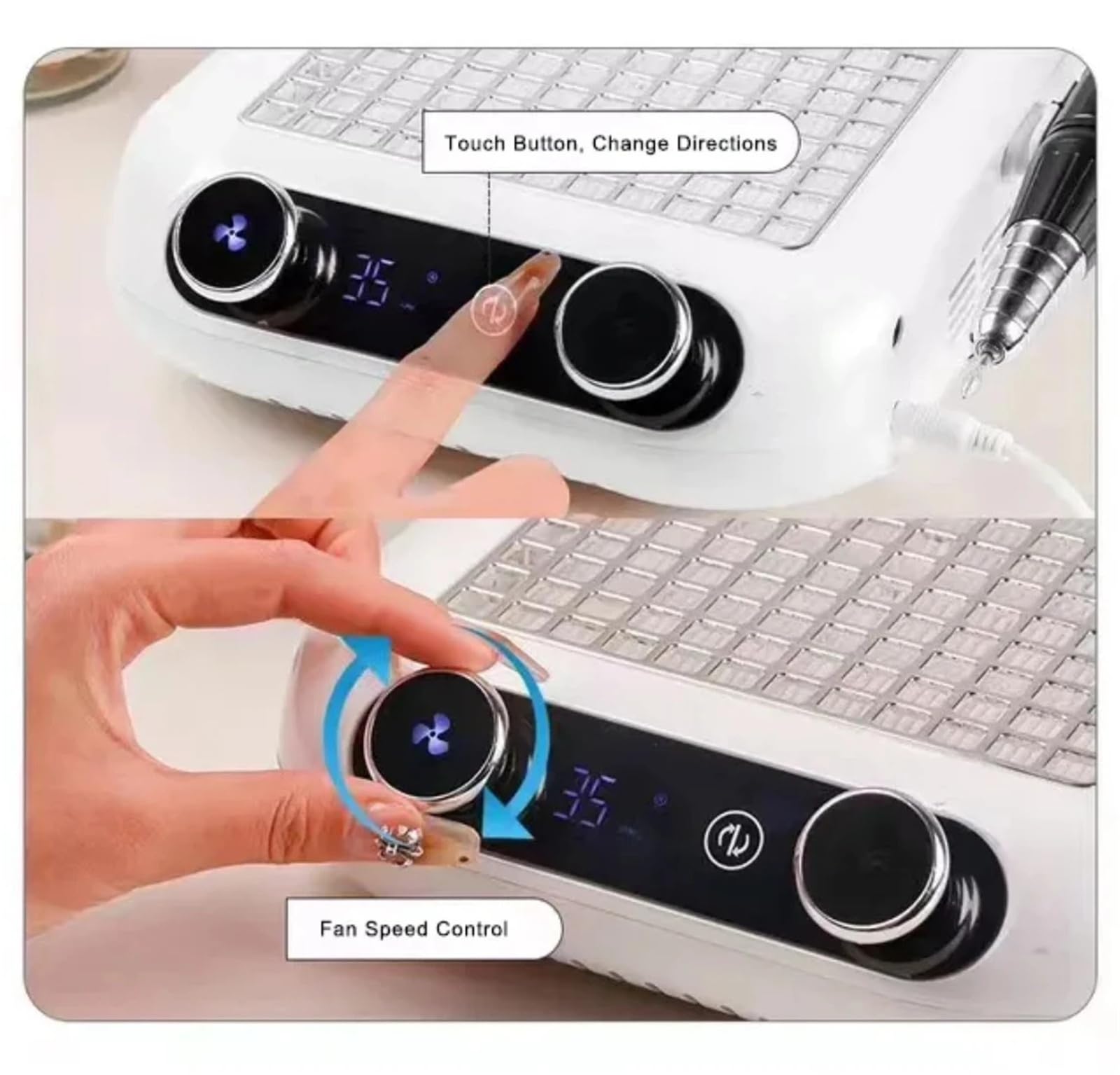 Odkurzacz do paznokci, Bardzo wydajny odkurzacz do paznokci z wyświetlaczem LCD, 48 W, odkurzacz do paznokci, sprzęt do paznokci, wiertarka 35000 obr./min, 2 w 1