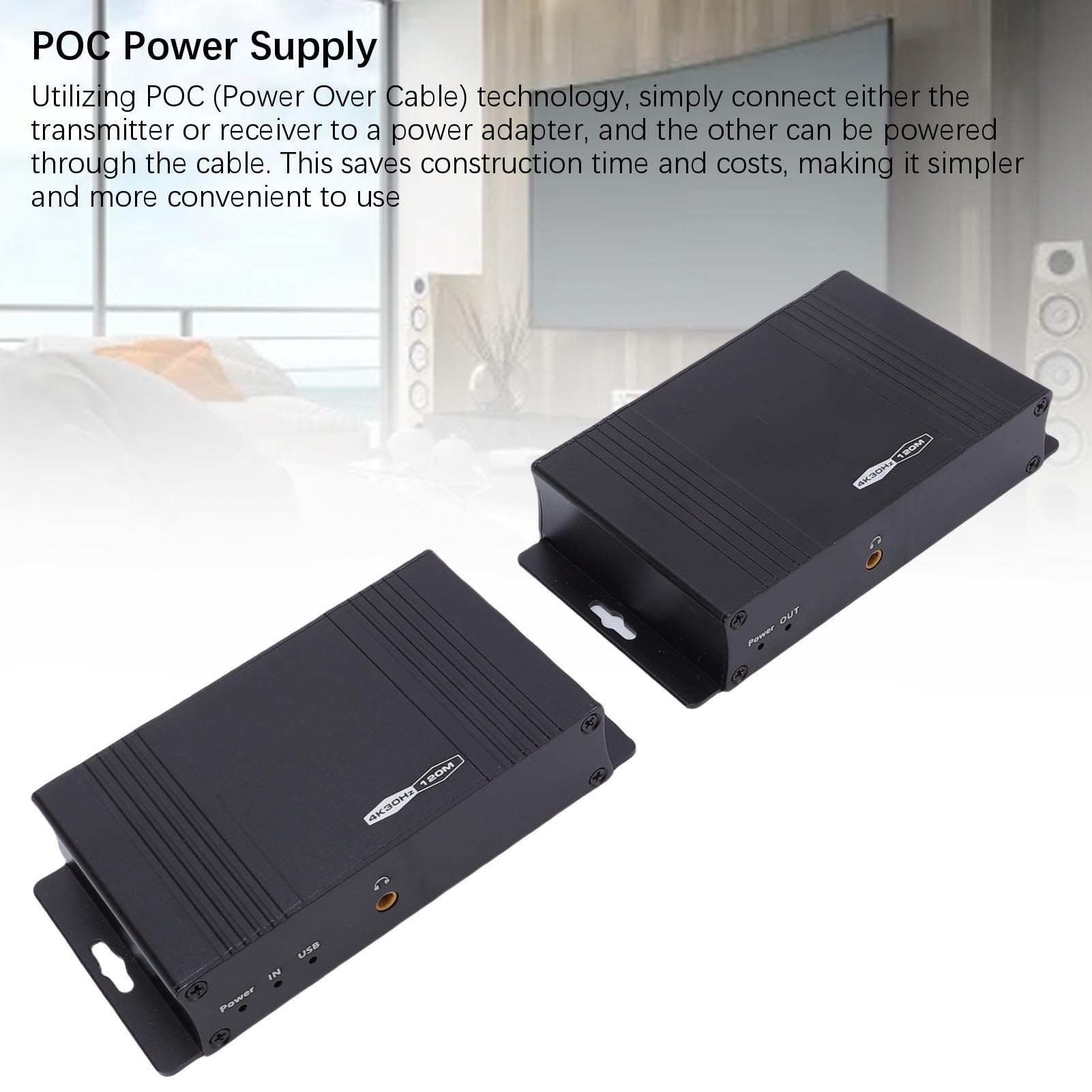 LICAEVEY Extension Ethernet KVM, émetteur Récepteur Multimédia HD 4K 30 Hz 120 M avec Ports USB 2.0 et Technologie POC, pour Contrôle par Ordinateur Via Câble CAT5e/6/7
