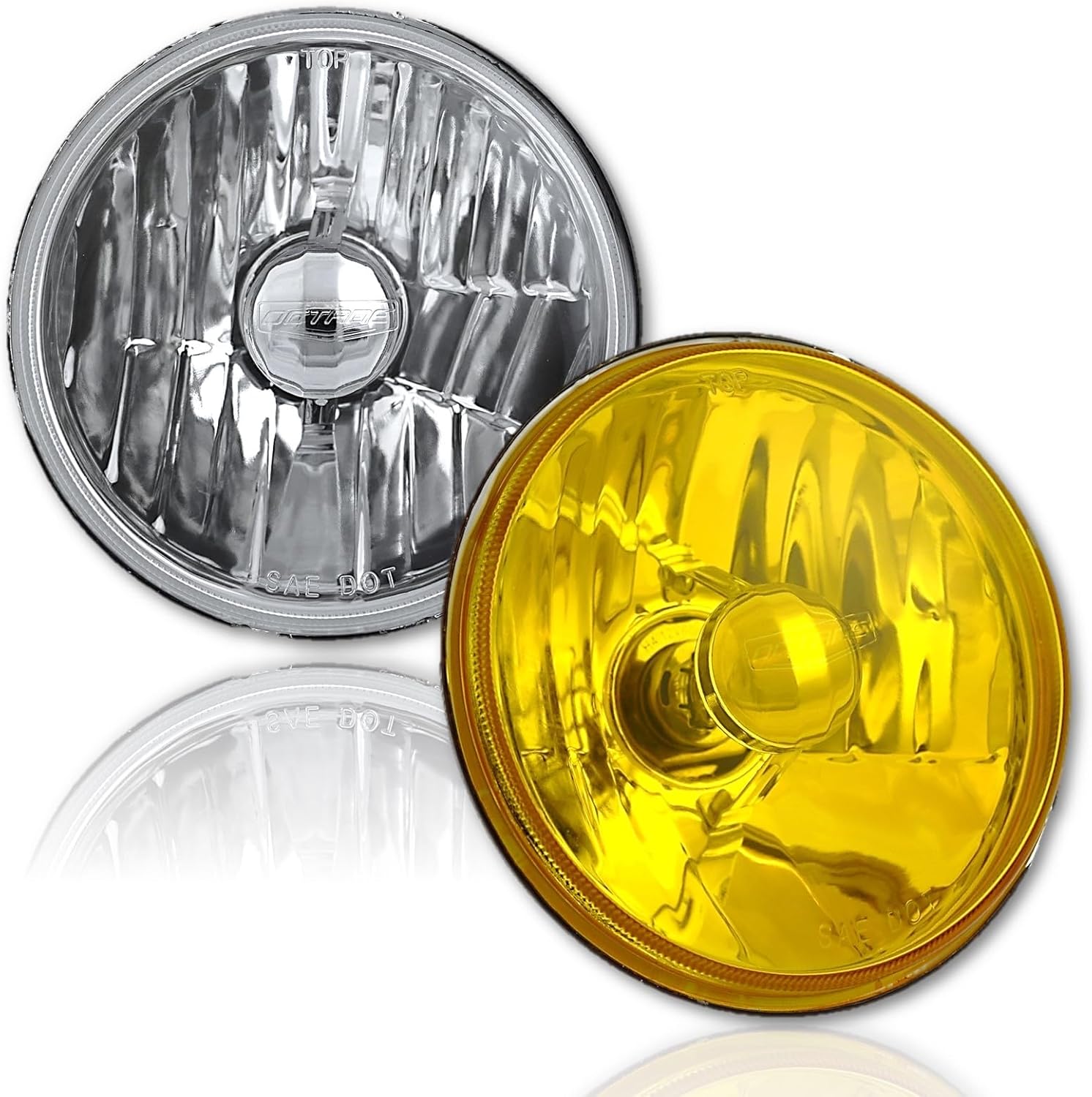 Octane Lighting 5-3/4" Halogen Crystal Clear Headlight Amber Yellow Glass Fog H4 Light Bulbs Set