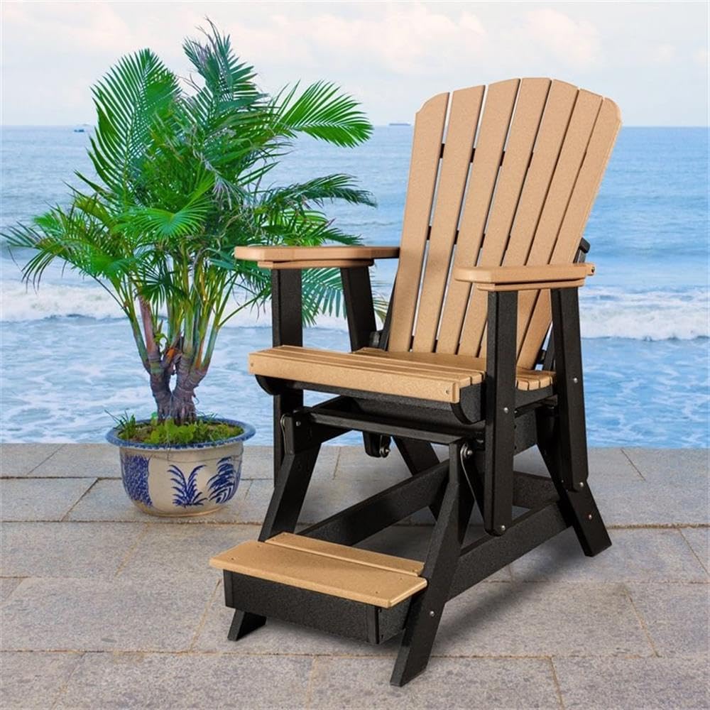 Pemberly Row Coastal Poly Resin Fan Back Balcony Glider, Cedar and Black Finish, 48"H x 27"W x 40"D, Durable Recycled Material, Contoured Seat, Elevated Outdoor Seating for Deck or Balcony Relaxation
