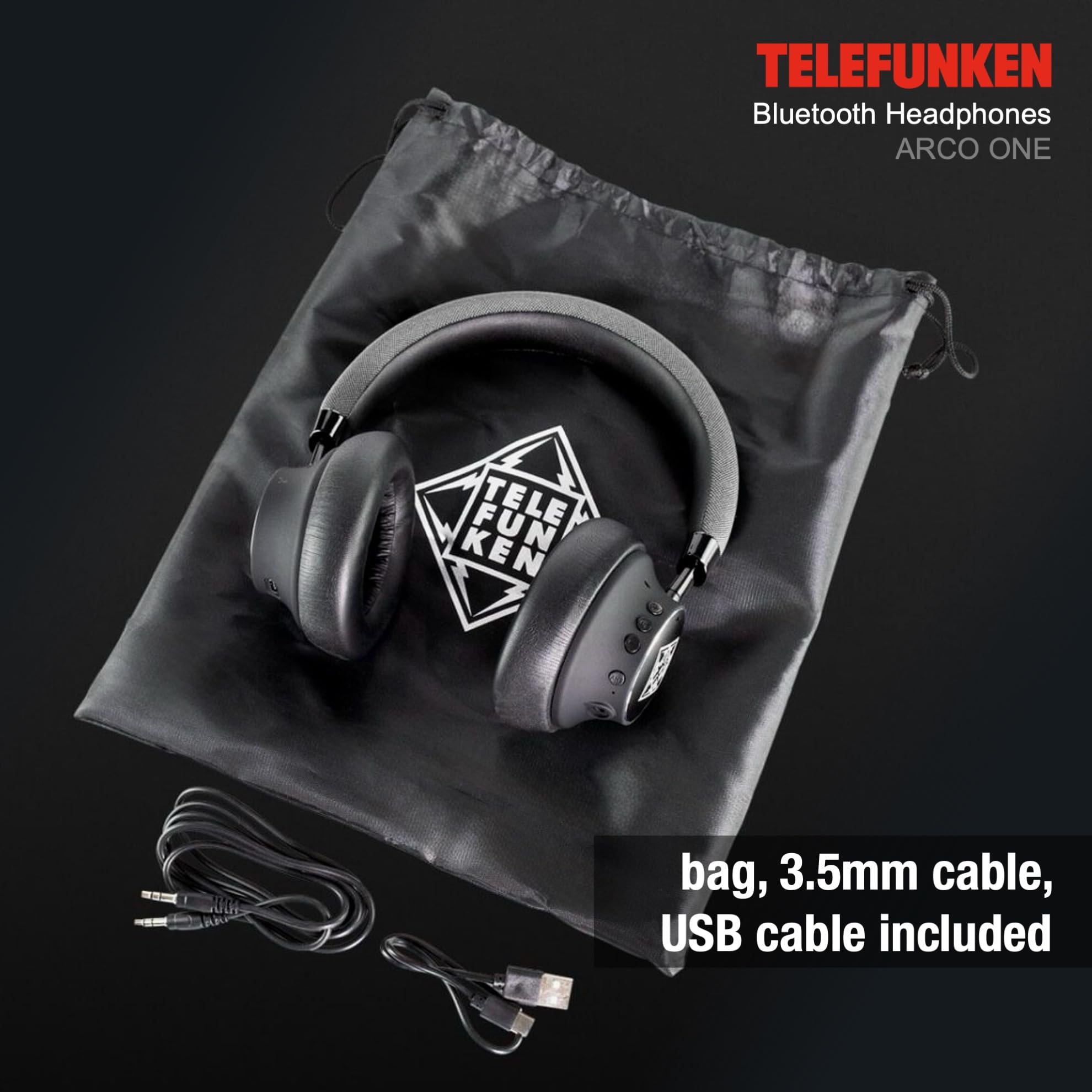 TELEFUNKEN ARCO ONE - Cuffie Bluetooth Over-Ear ANC, multipoint, batteria 30 h (22 h ANC), driver 40 mm, 32 Ω, AUX/3,5 mm e USB-C, IPX3, 220 g, imbottitura intercambiabile
