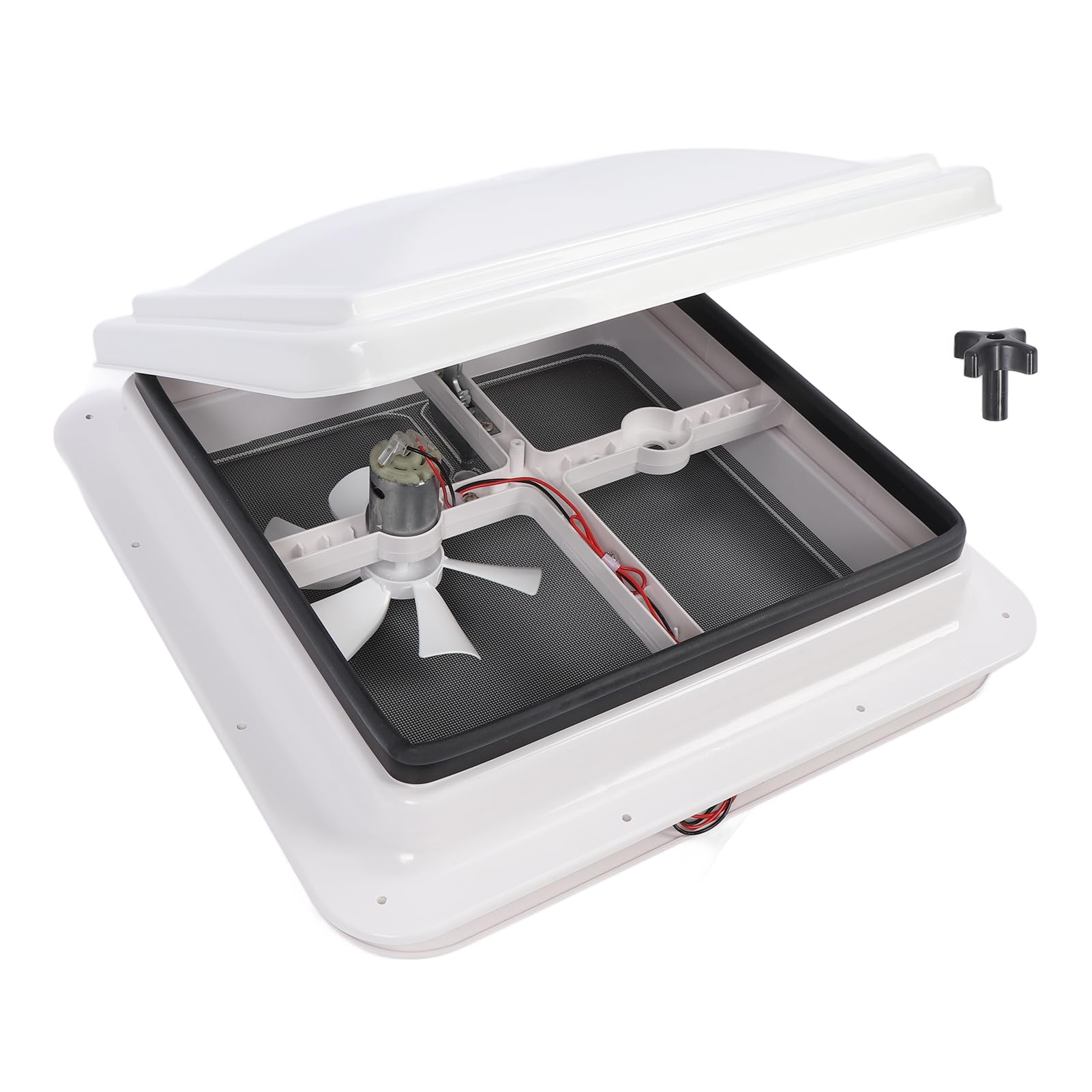 Luocute 340 X 340 Mm Wohnmobil-Dachlüfter, Weißer 12-V-Abluftventilator für Wohnmobilanhänger, ABS-Material, Wasserdicht, Einweg-Lüfter mit Maschensieb