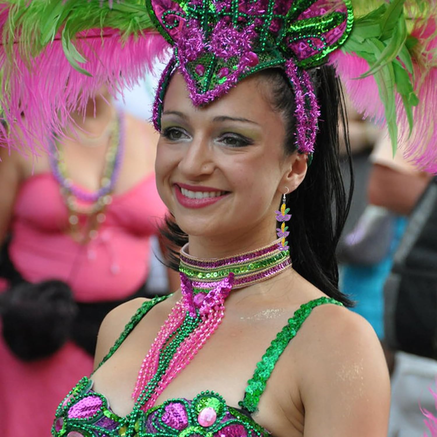 Mardi Gras Earrings for Women Mask Lobster Crown Earrings Mardi Gras Accessories - Image 2
