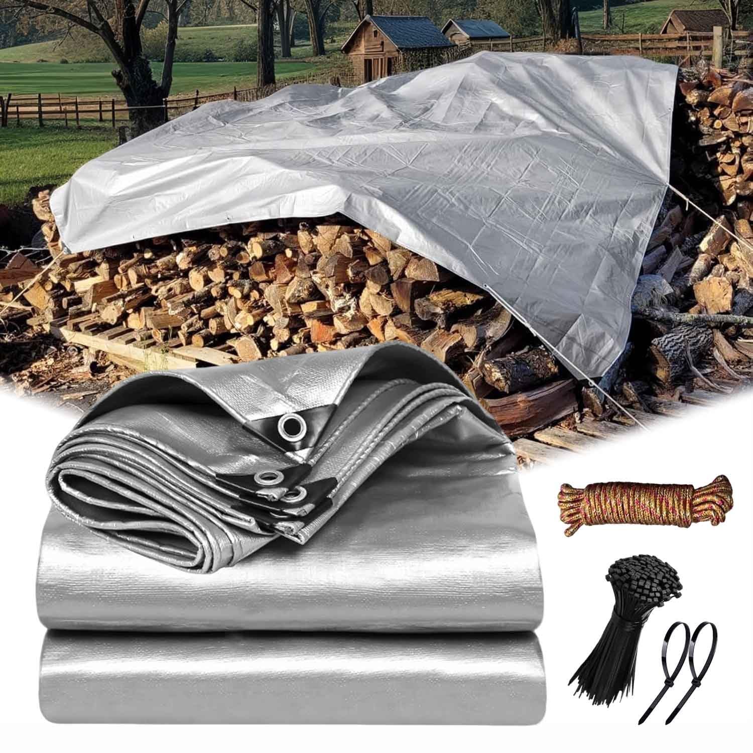 Waterproof Tarp 5X6M - Heavy-Duty 0.32mm Tarpaulin Cover for Outdoor Use Ideal for Camping Trucks Cars Firewood and Patio Canopies