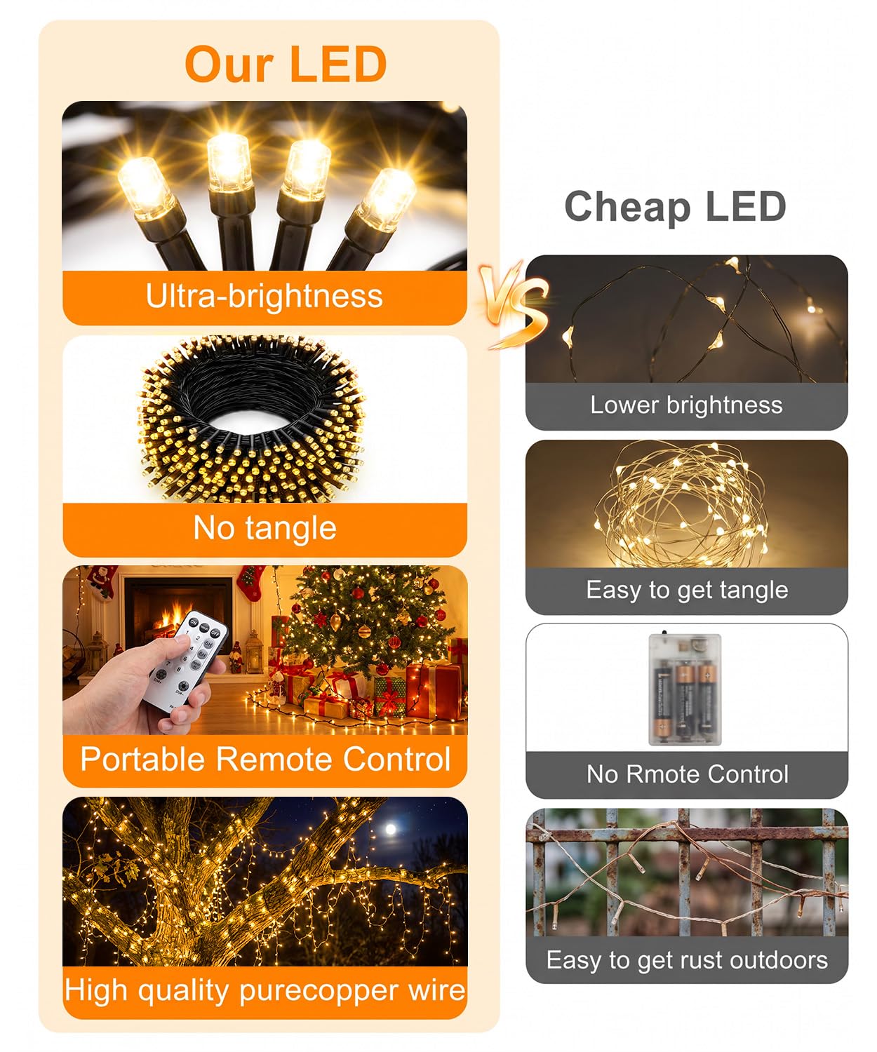 Guirlande lumineuse d'extérieur 80 m 800 LED blanc chaud avec prise, télécommande, 8 modes d'éclairage, minuterie et fonction mémoire, étanche IP44, pour jardin, balcon, intérieur, Noël, fête