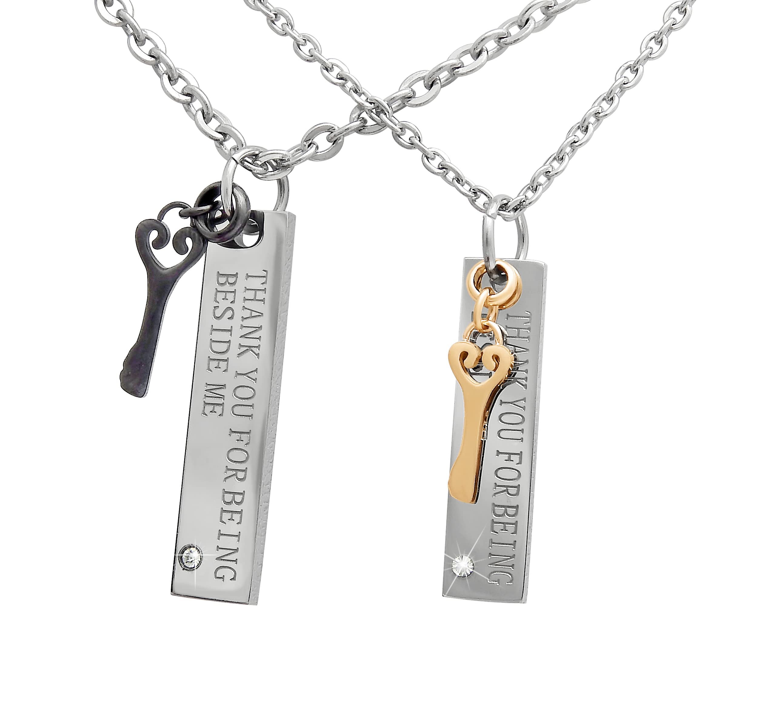 Personalisierte Kette mit Gravur Edelstahl 50 cm mit Anhänger "Thank you for beeing beside me" in silber schwarz gold - Personalisierte Halskette für Frauen Männer Damen Herren