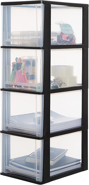 Iris Ohyama, Storage tower, Plastic organizer, 4 drawers, 13 L, Ergonomic handles, Solid, Multifunction, Living room, Bedroom, Office - DDOCH-2400 - Black