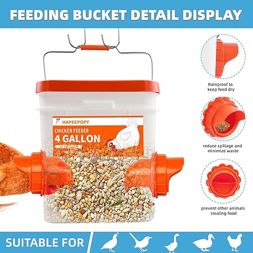 Miniatura 4 de HapeePopy Juego de alimentador automático de pollos y bebedero de pollos de 35 libras de 4 galones, puerto de alimentador de pollo y tazas de agua