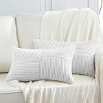 Fancy Homi 2 Packs Boho Decorative Throw Pillow Covers for Couch Bed Sofa, Farmhouse Home Decor, Soft Corss Corduroy Patchwork Textured Accent Cushion Case(Cream,45 x 45 cm (Pack of 2))