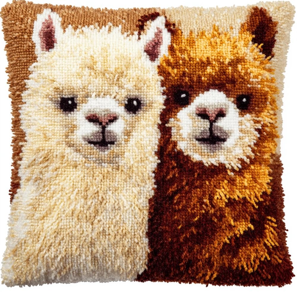 FWRTYCB Latch Hook Pillow Kit Alpaca Couple Crochet Yarn Hooking Pillowcas