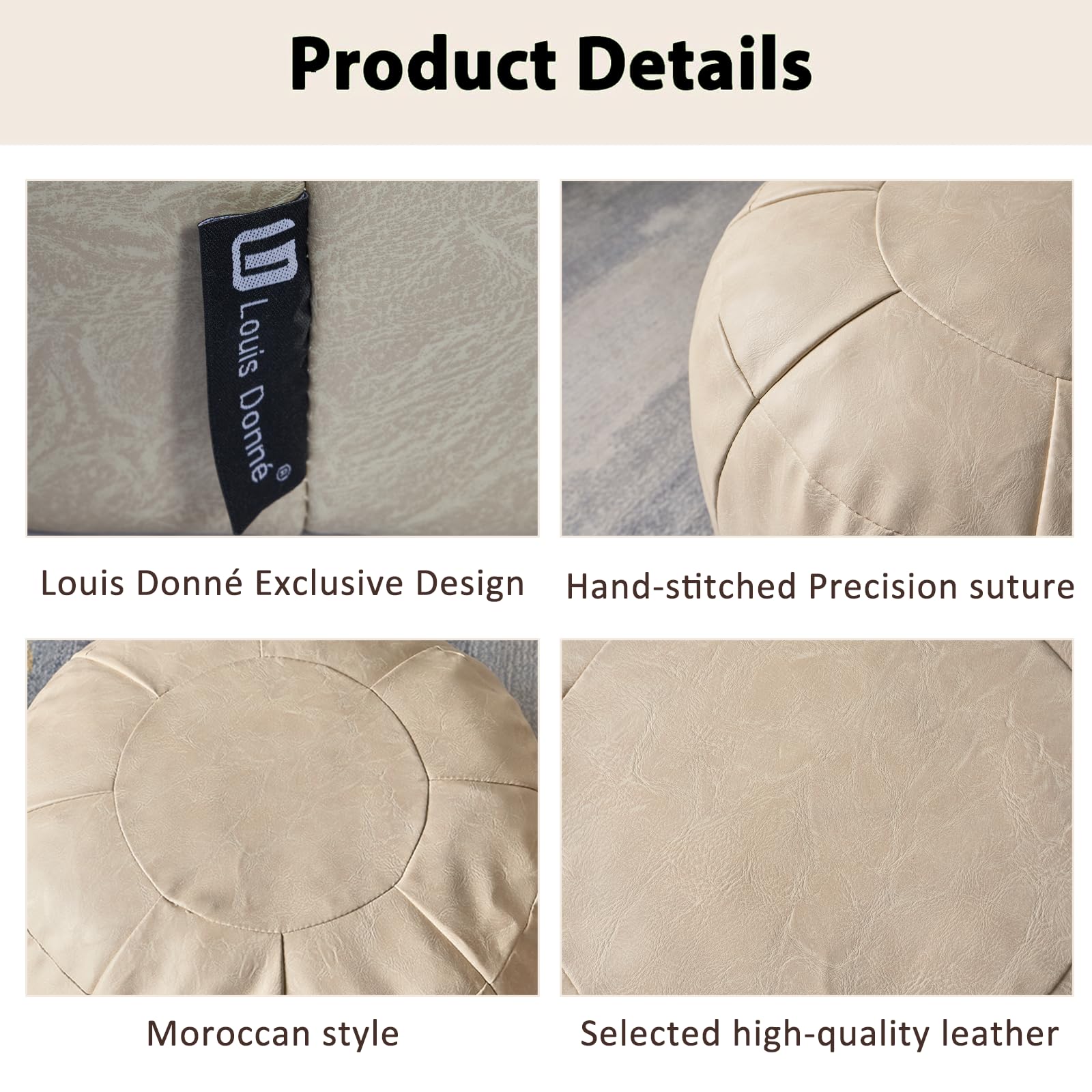Pouf Marocain En Cuir Blanc Non Rempli - Housse Repose-Pieds Rond Tabouret Pliable - Rangement Décoration Maison Boho Chic