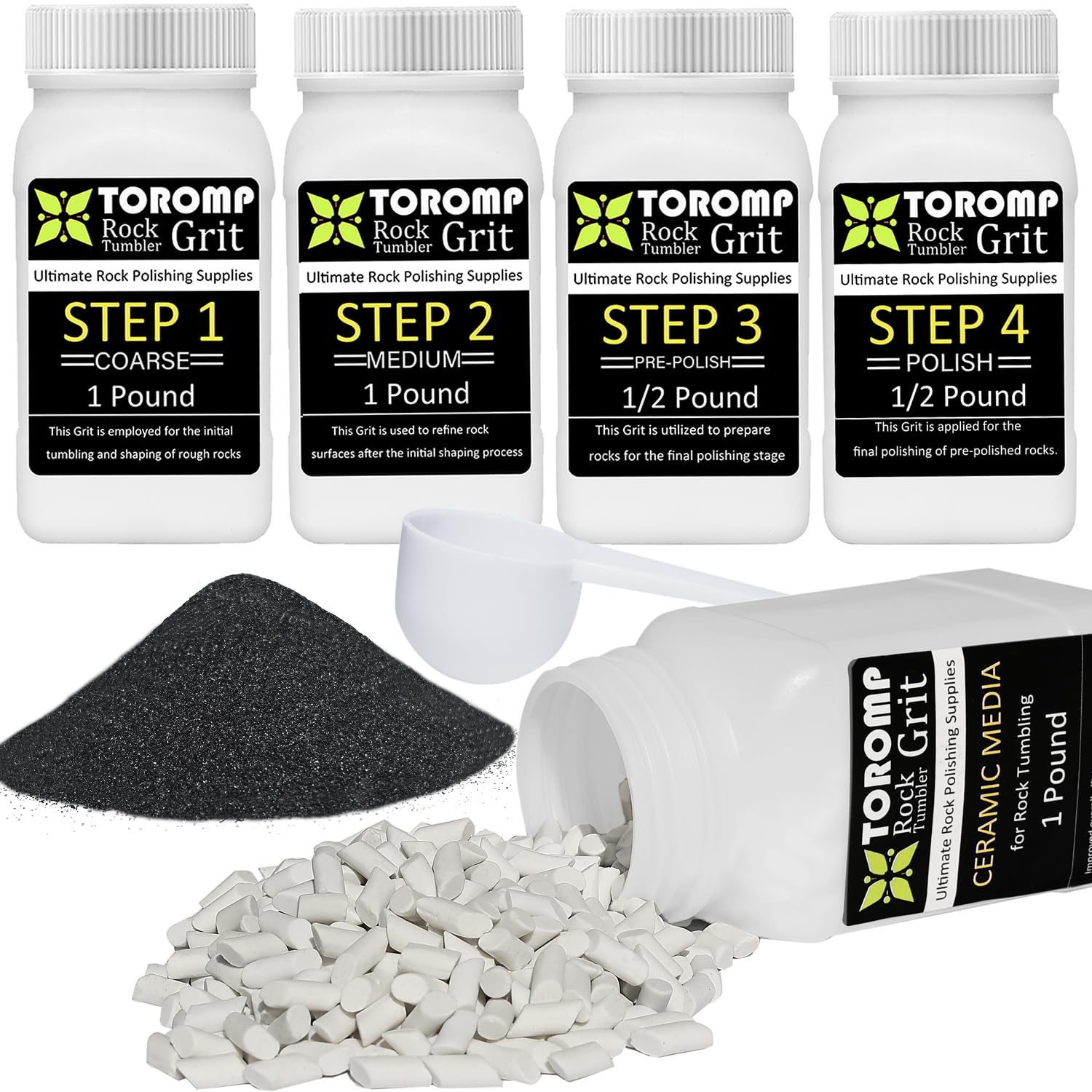 Toromp4 LBS Rock Tumbler Grit and Polish Refill Kit and Ceramic Tumbling Filler Media - Tumbling Grit Media, Polish Up to 20 lbs. of Rocks, Works with Any Rock Polisher & Tumbler Supplies…