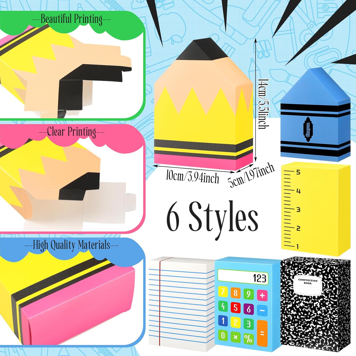 Condition photo showing Good Condition for AmazingSpark 24 Pcs Teacher Gifts Boxes School Classroom Pencil Crayon Treat Boxes Composition Notebook Calculator Candy Holder Bags for Teachers Day Preschool Kindergarten Welcome Classroom Decor