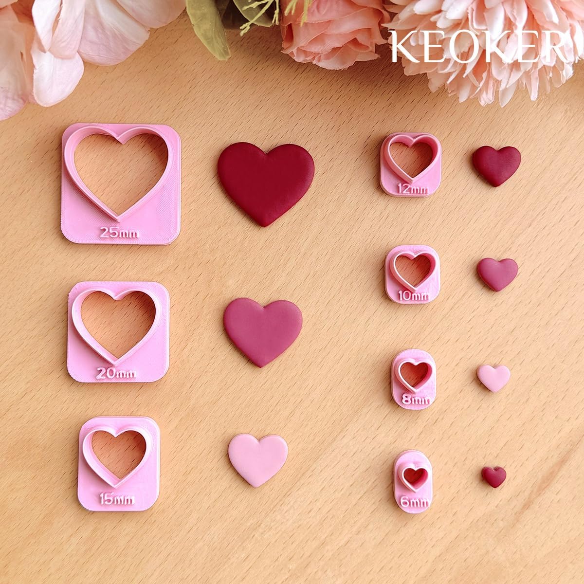 Keoker Heart Clay Cutter - Valentines Polymer Clay Cutters for Earrings Making, 7 Size Hearts