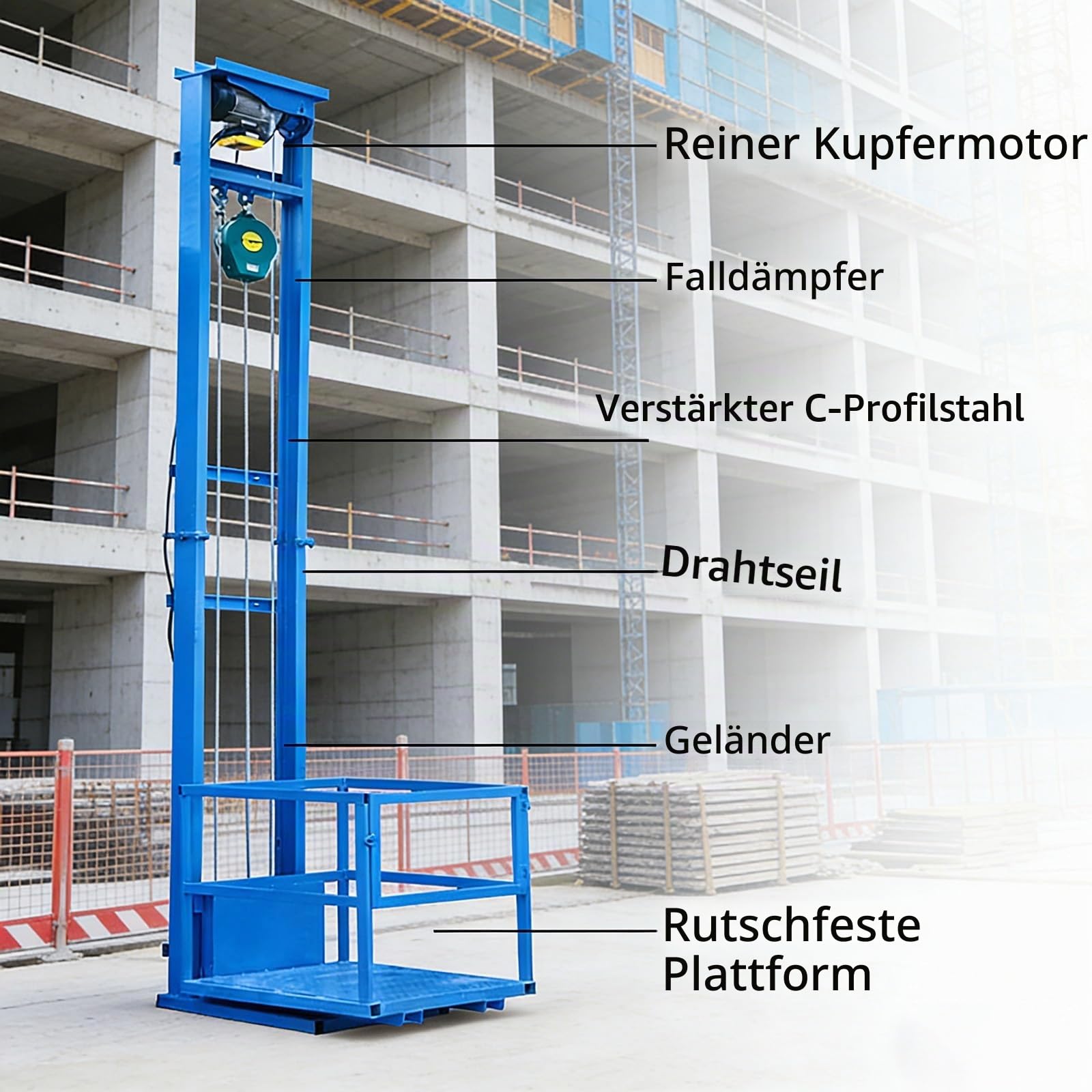 Elektrische Hebebühne, wandmontierter Lastenaufzug, verstellbare Höhe 6,6–32,8 Fuß, max. Anstieg 6 m, robuster elektrischer Hebezeug für Fabriken
