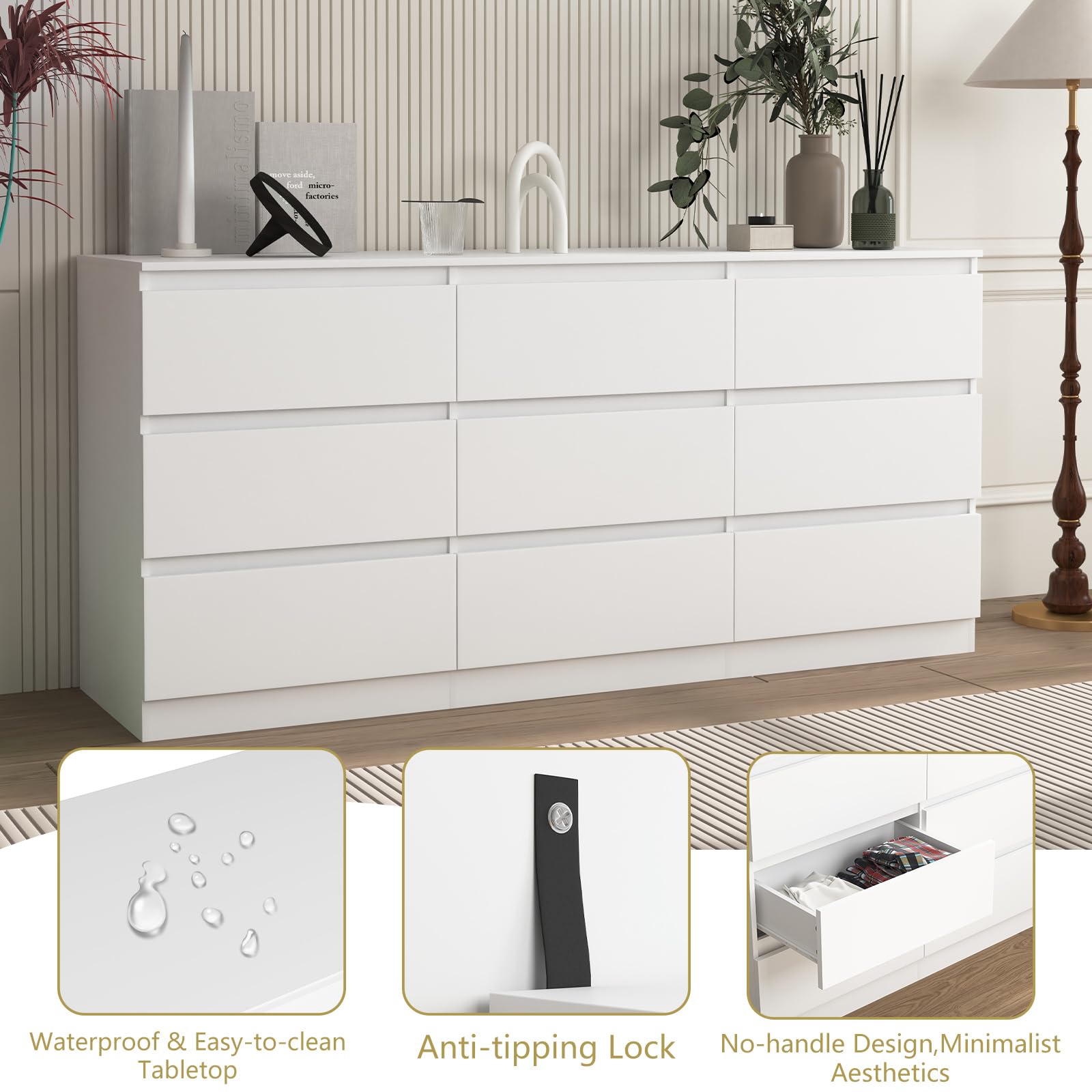 white dresser no handles VERYKE 9 Drawer for Bedroom,Chest of Drawers with No-Handle Design for Closet,Modern Wood Dresser Bedroom Storage Furniture : Home & Kitchen Thoughtful assembly instructions guide Maxi Dress Macy's Little Color:Cannoli Cream JUN26-40%