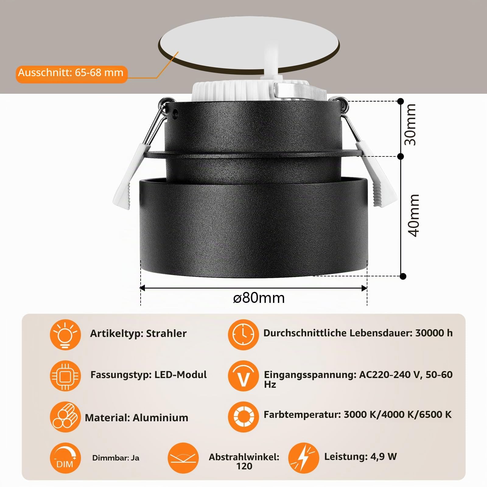 KYOTECH 4 Stücke Deckenstrahler mit indirektem Licht Schwarz LED Einbau Deckenlampe inkl. Leuchtmittel Dimmbar 3CCT 4.9W 500LM austauschbar LED modul 3000K/4000K/6500K Einbau Design Spot