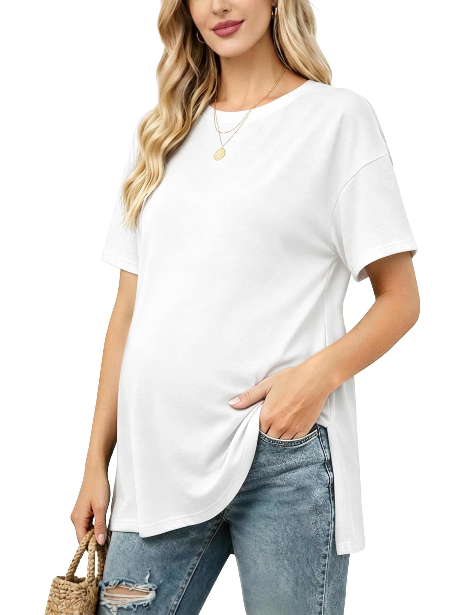 T-shirt de maternité à manches courtes pour femme - Surdimensionné - Pour l'été